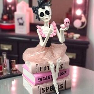 Coquette Girl Glam Skeleton Lipstick Compact Pink Halloween Book Of Spells NEW